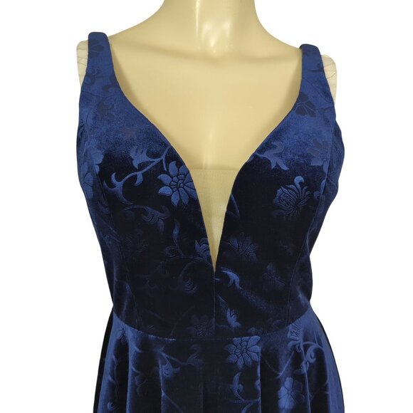 Alyce Paris Dress size 8 sleeveless Blue Velvet Floral A-Line Cocktail Party - Picture 9 of 16